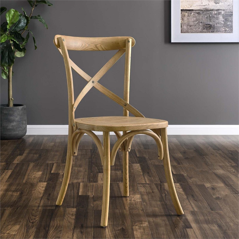 Maklaine Modern Elm Wood Dining Side Chair in Natural Finish