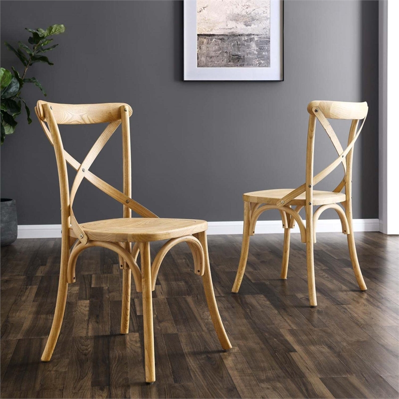 Maklaine Modern Elm Wood Dining Side Chair in Natural Finish
