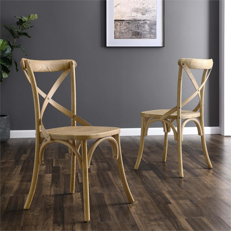 Maklaine Modern Elm Wood Dining Side Chair in Natural Finish
