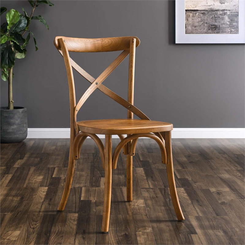 Maklaine Contemporary Elm Wood Dining Side Chair in Walnut Finish