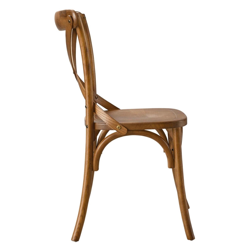 Maklaine Contemporary Elm Wood Dining Side Chair in Walnut Finish