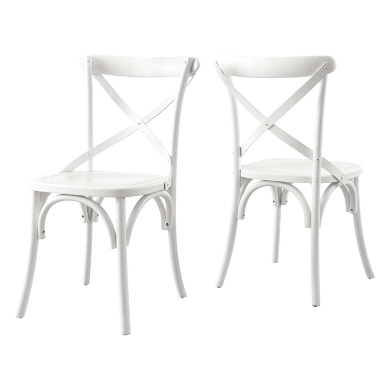Maklaine Contemporary Elm Wood Dining Side Chair in White Finish