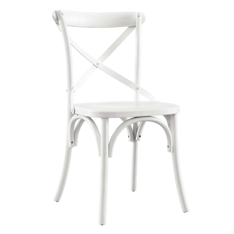 Maklaine Contemporary Elm Wood Dining Side Chair in White Finish
