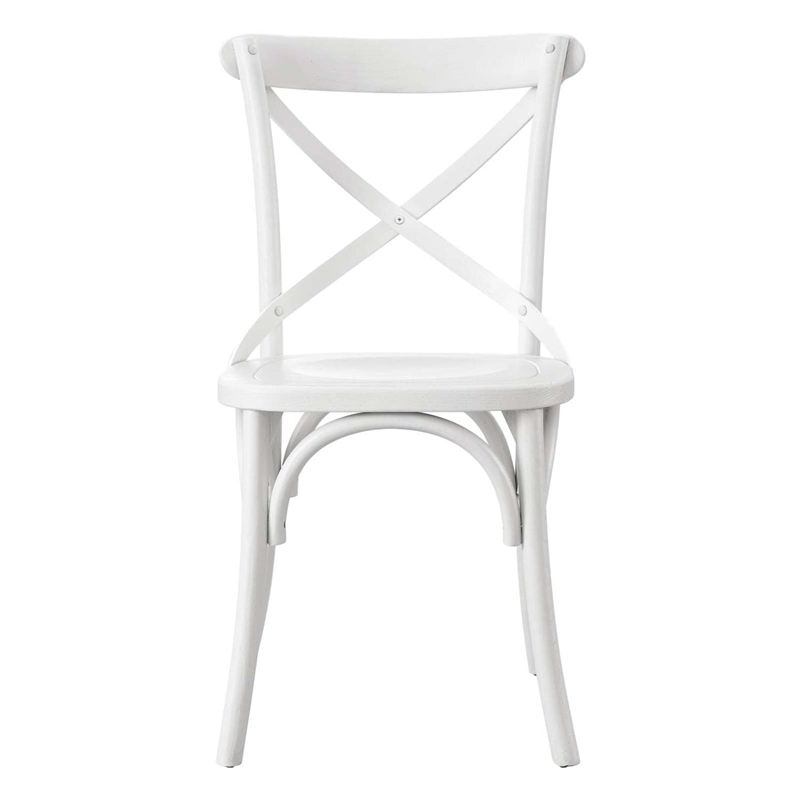 Maklaine Contemporary Elm Wood Dining Side Chair in White Finish