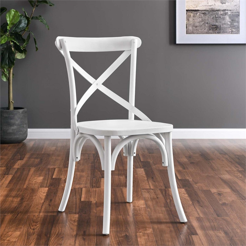 Maklaine Contemporary Elm Wood Dining Side Chair in White Finish