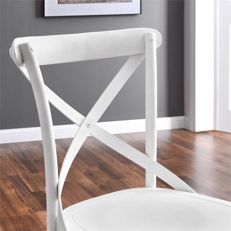 Maklaine Contemporary Elm Wood Dining Side Chair in White Finish