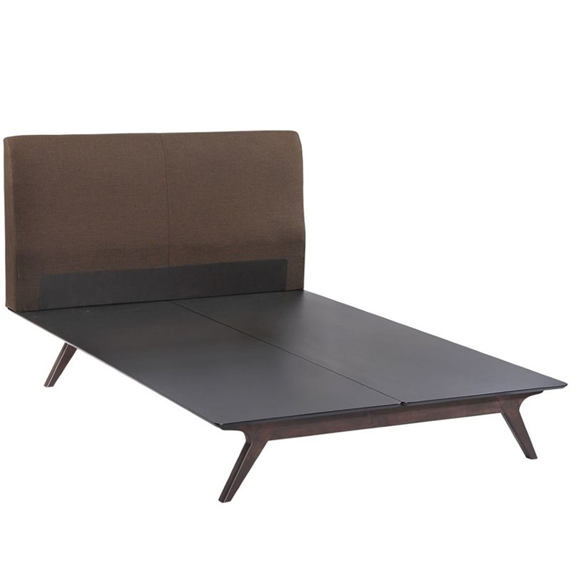 Maklaine Modern MDF and Rubberwood Queen Bed in Cappuccino/Brown