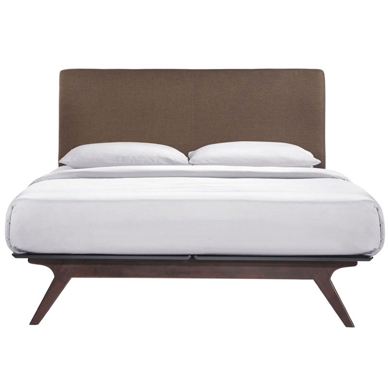 Maklaine Modern MDF and Rubberwood Queen Bed in Cappuccino/Brown
