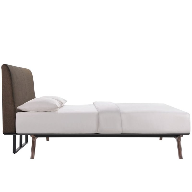 Maklaine Modern MDF and Rubberwood Queen Bed in Cappuccino/Brown