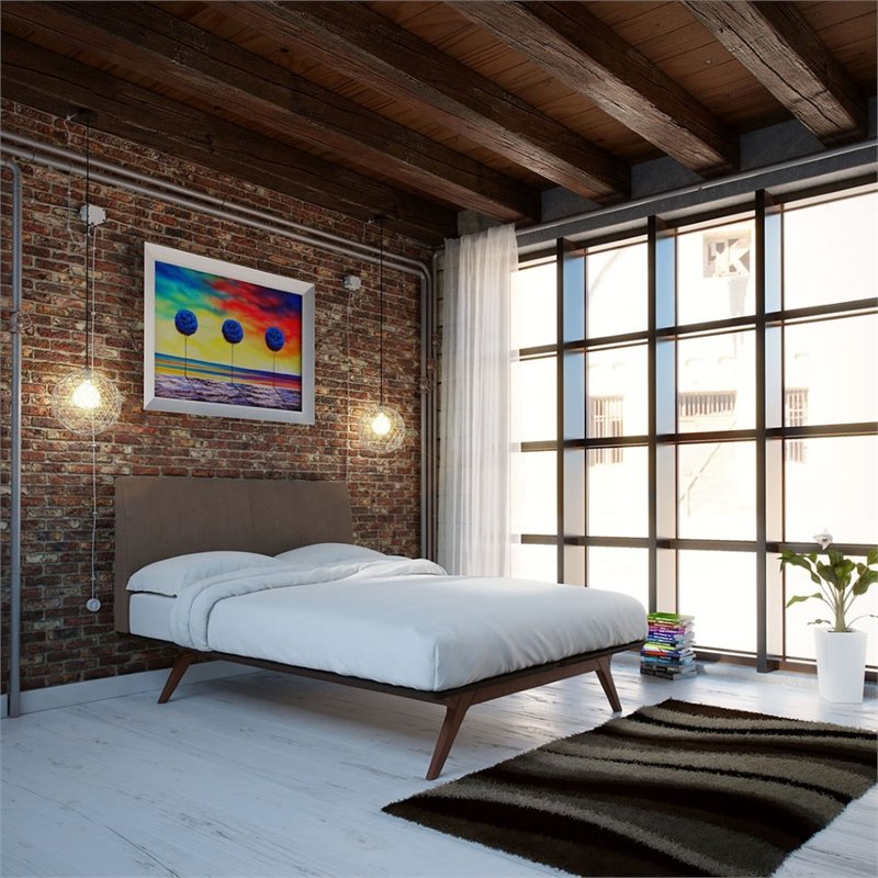 Maklaine Modern MDF and Rubberwood Queen Bed in Cappuccino/Brown