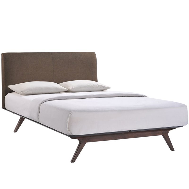 Maklaine Modern MDF and Rubberwood Queen Bed in Cappuccino/Brown