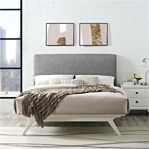 Maklaine Contemporary MDF and Rubberwood Full Bed in White/Gray