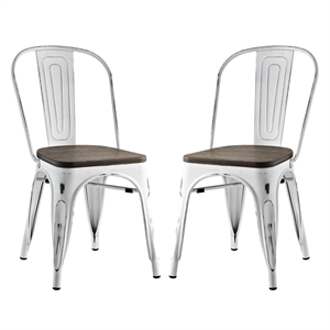 Maklaine Contemporary 18&quot Metal Dining Side Chair in White (Set of 2)