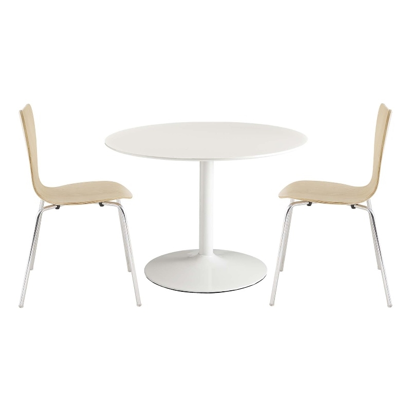 Maklaine Modern / Contemporary 3 Piece Dining Set in White Natural