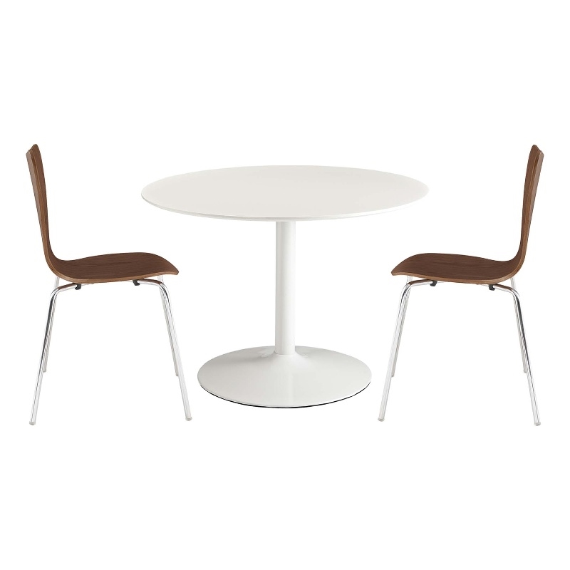 Maklaine Modern / Contemporary 3 Piece Dining Set in White Walnut