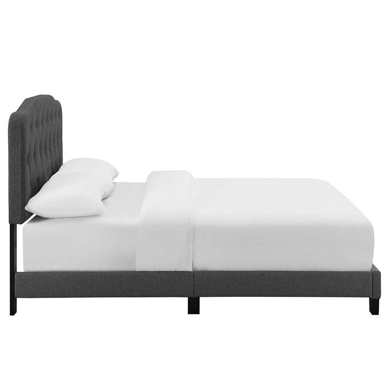 Maklaine Full Upholstered Polyester Fabric Bed in Gray Finish