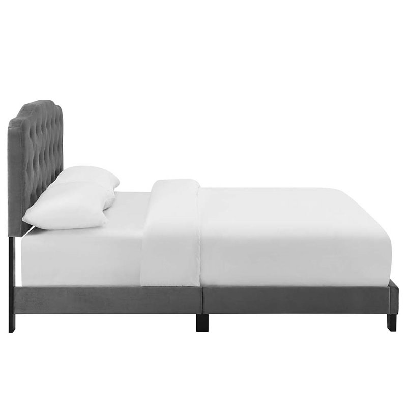 Maklaine Contemporary King Performance Velvet Bed in Gray Finish