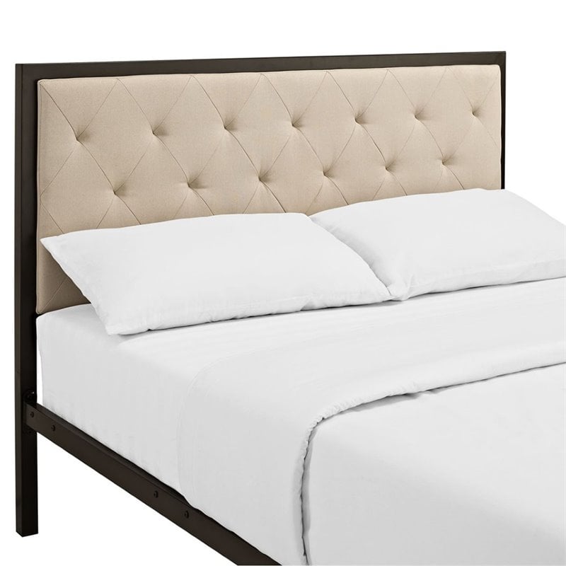 Maklaine Contemporary Full Tufted Panel Bed in Brown and Beige