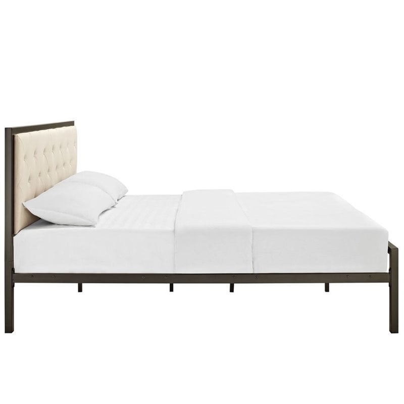 Maklaine Contemporary Queen Tufted Panel Bed in Brown and Beige