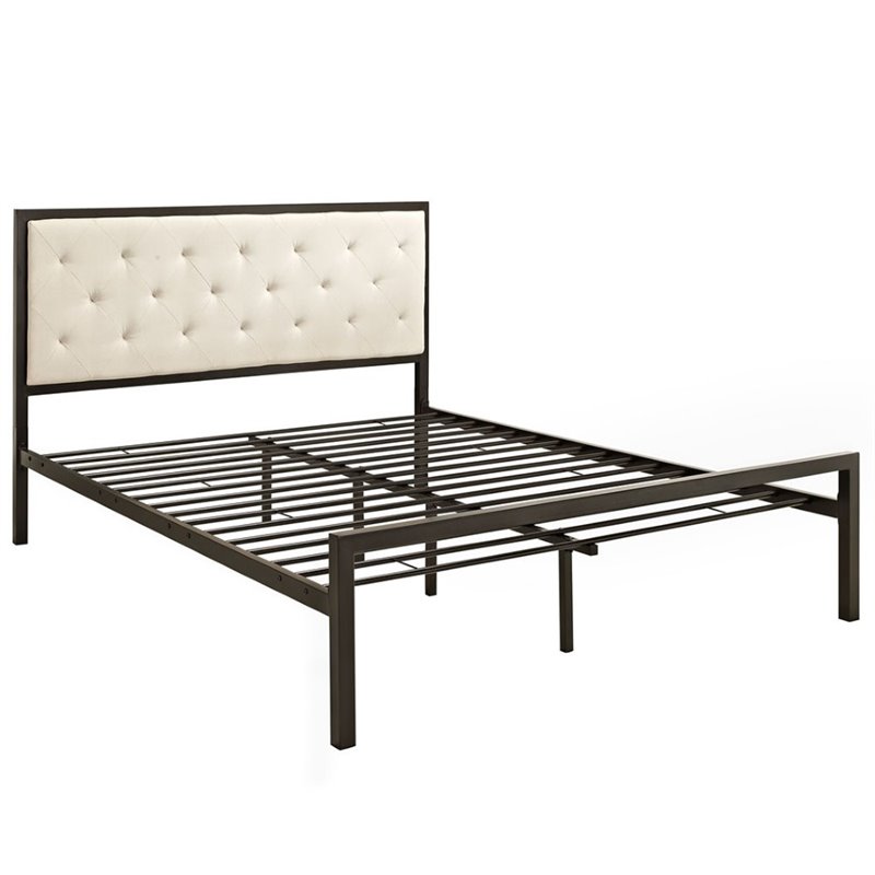 Maklaine Contemporary Queen Tufted Panel Bed in Brown and Beige
