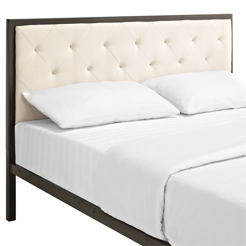 Maklaine Contemporary Queen Tufted Panel Bed in Brown and Beige