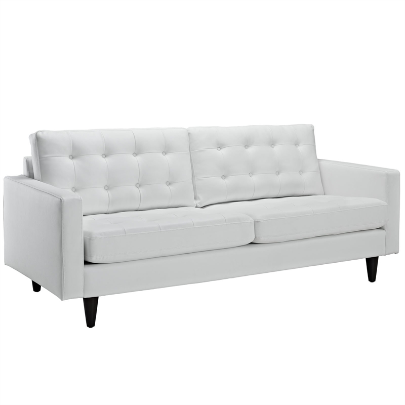 Maklaine Contemporary Bonded Leather Button Tufted Sofa in White