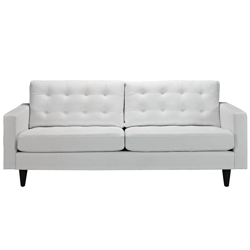 Maklaine Contemporary Bonded Leather Button Tufted Sofa in White