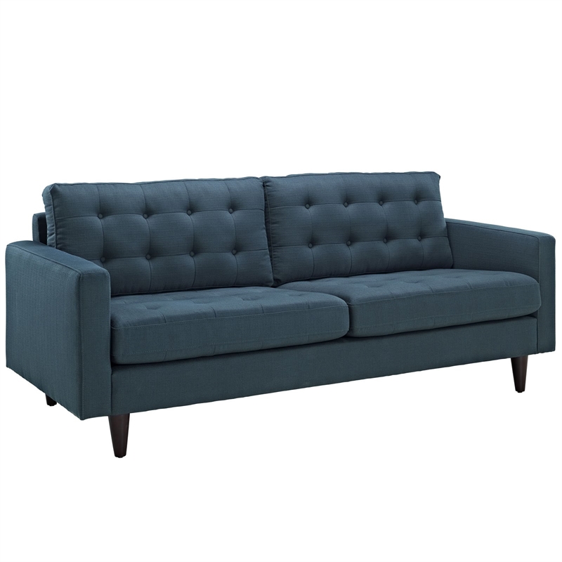 Maklaine Modern Upholstered Fabric Tufted Sofa in Azure Blue