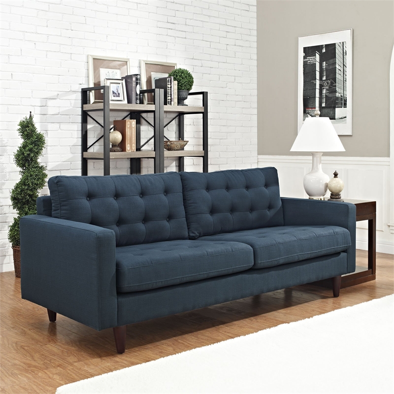 Maklaine Modern Upholstered Fabric Tufted Sofa in Azure Blue