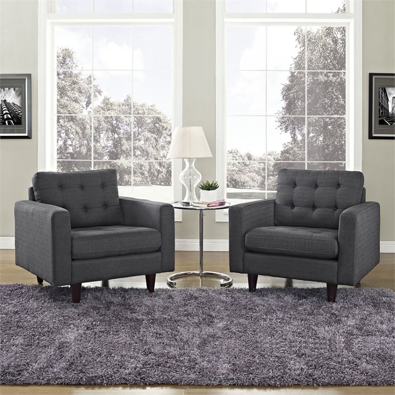 Maklaine Contemporary Upholstered Fabric Armchair in Gray (Set of 2)