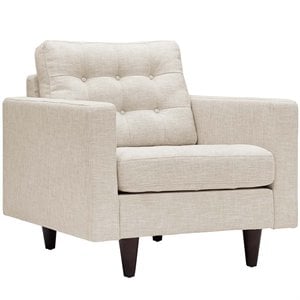 Maklaine Contemporary Upholstered Fabric Tufted Armchair in Beige