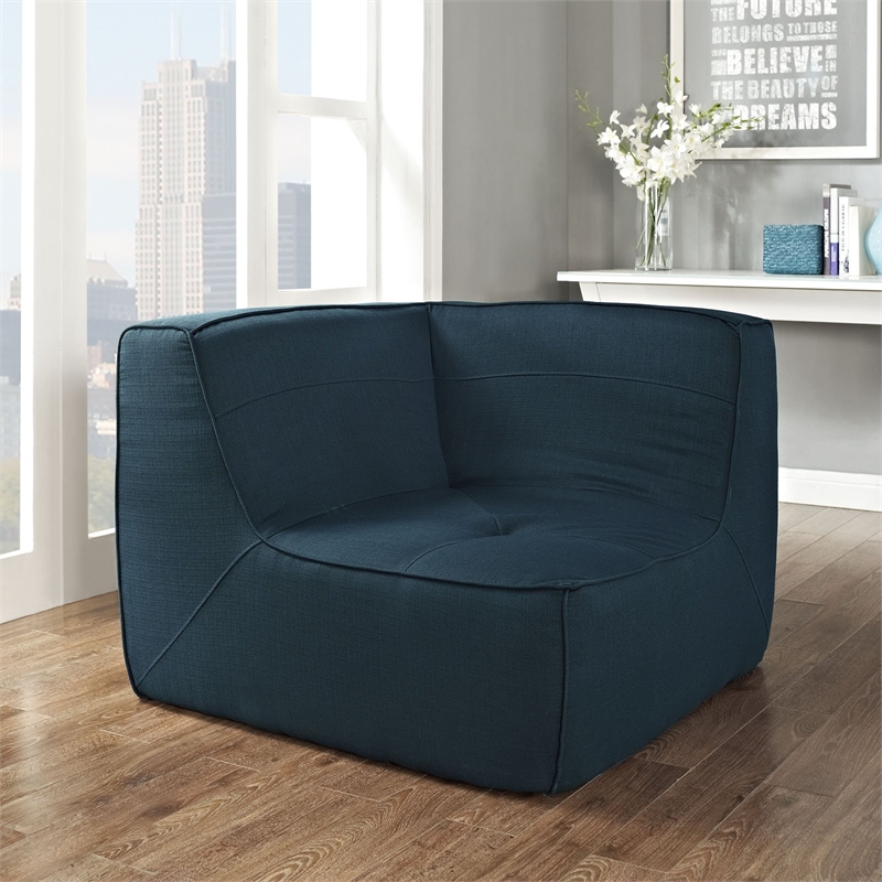 Maklaine Contemporary Upholstered Corner Accent Chair in Azure