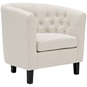Maklaine Upholstered Polyester Fabric and Wood Armchair in Beige