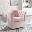 Maklaine Tufted Performance Velvet/Wood Swivel Armchair in Pink