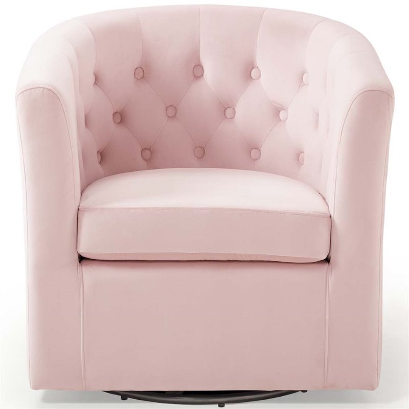 Maklaine Tufted Performance Velvet/Wood Swivel Armchair in Pink