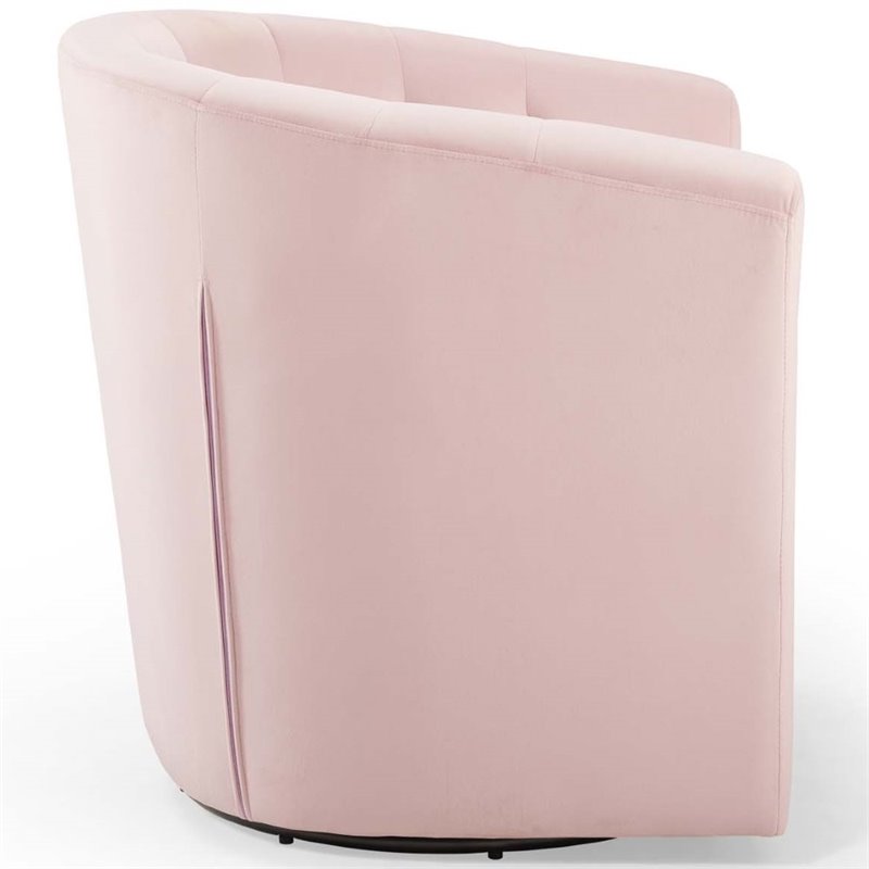 Maklaine Tufted Performance Velvet/Wood Swivel Armchair in Pink