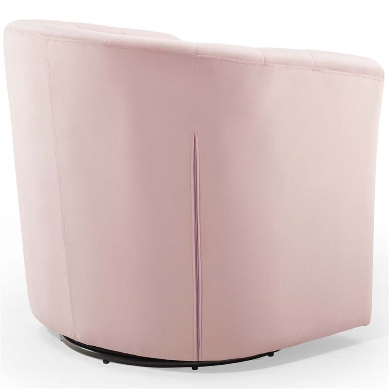 Maklaine Tufted Performance Velvet/Wood Swivel Armchair in Pink