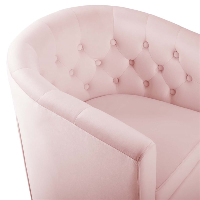 Maklaine Tufted Performance Velvet/Wood Swivel Armchair in Pink