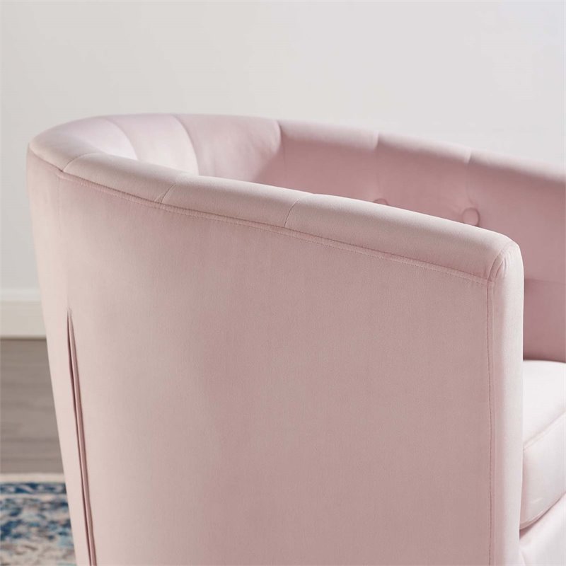 Maklaine Tufted Performance Velvet/Wood Swivel Armchair in Pink