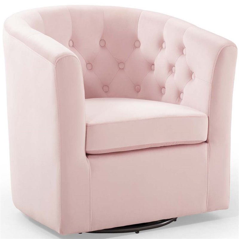 Maklaine Tufted Performance Velvet/Wood Swivel Armchair in Pink