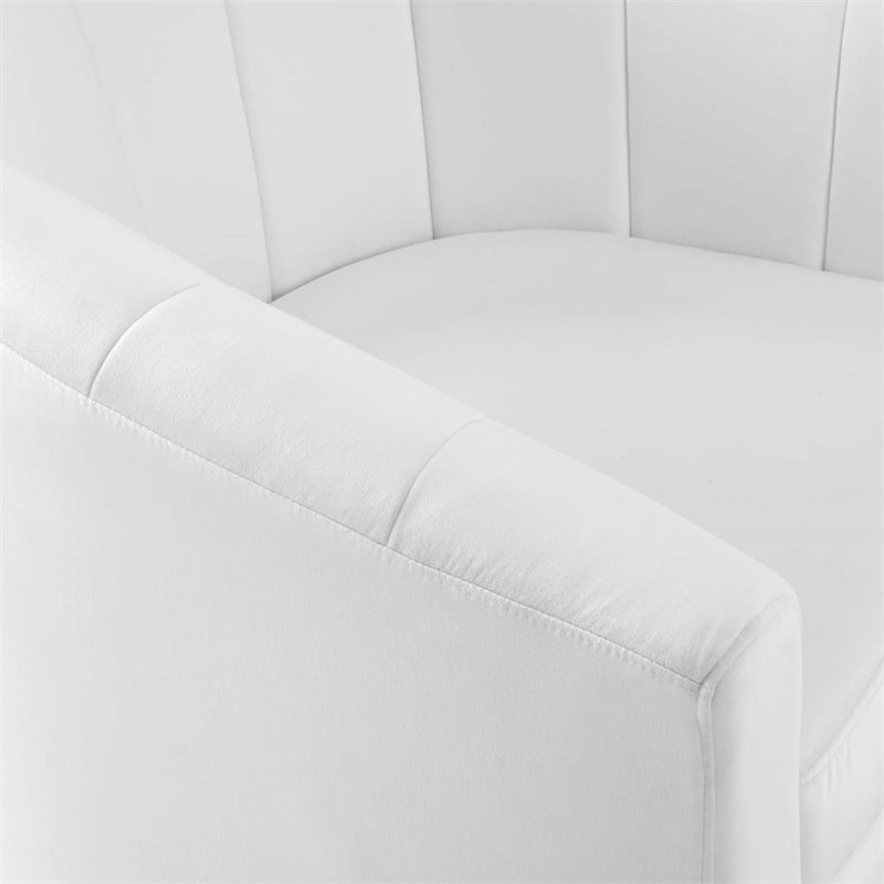 Maklaine Contemporary Performance Velvet Swivel Armchair in White
