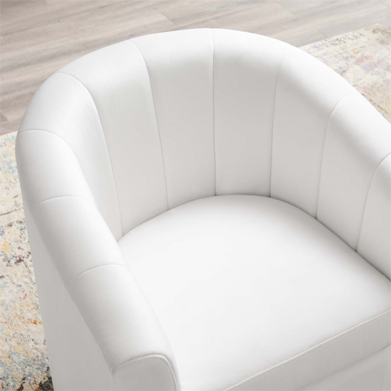 Maklaine Contemporary Performance Velvet Swivel Armchair in White