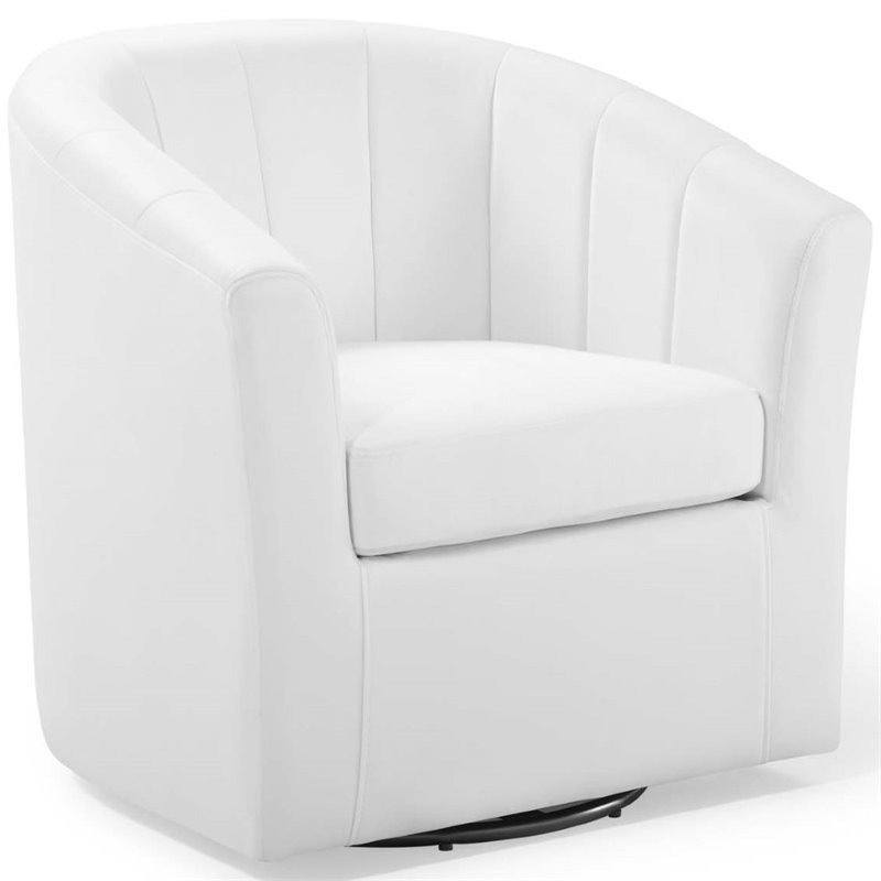 Maklaine Contemporary Performance Velvet Swivel Armchair in White
