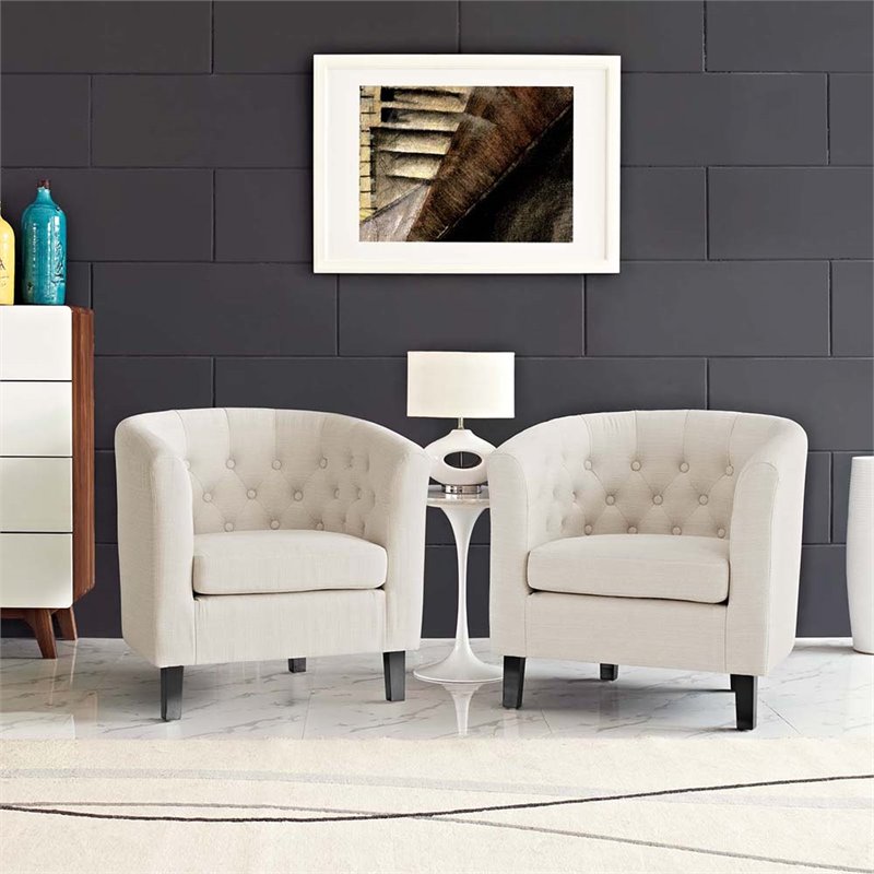 Maklaine Tufted Fabric Upholstered Armchair in Beige (Set of 2)