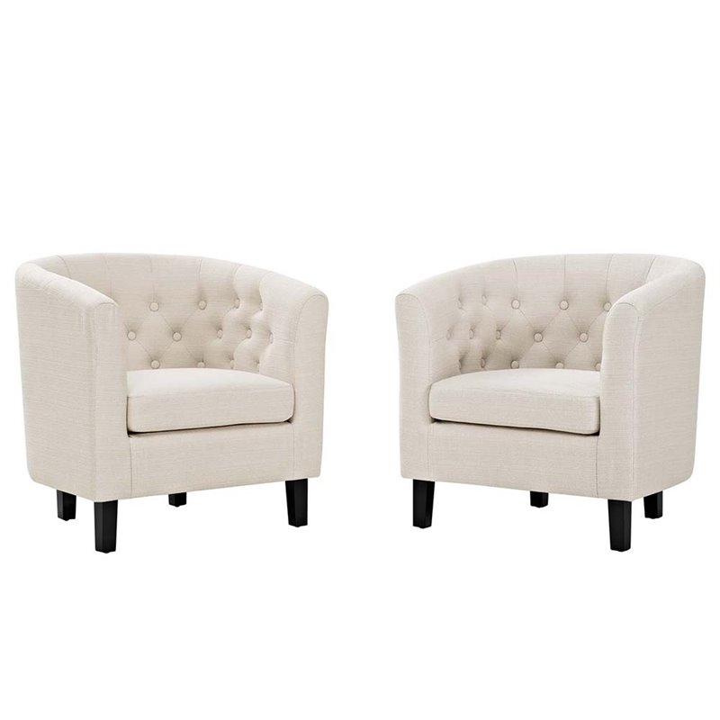 Maklaine Tufted Fabric Upholstered Armchair in Beige (Set of 2)