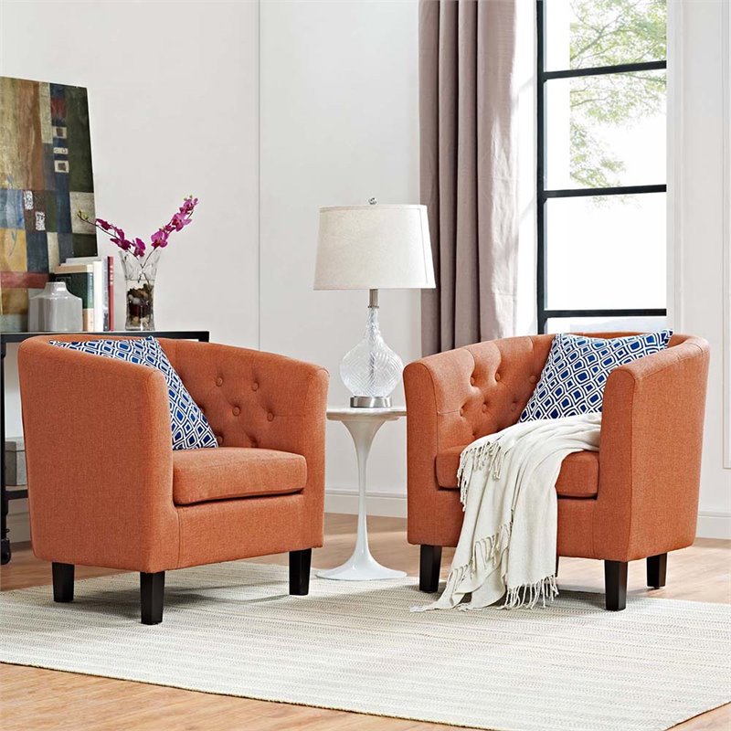 Maklaine Tufted Fabric Upholstered Armchair in Orange (Set of 2)