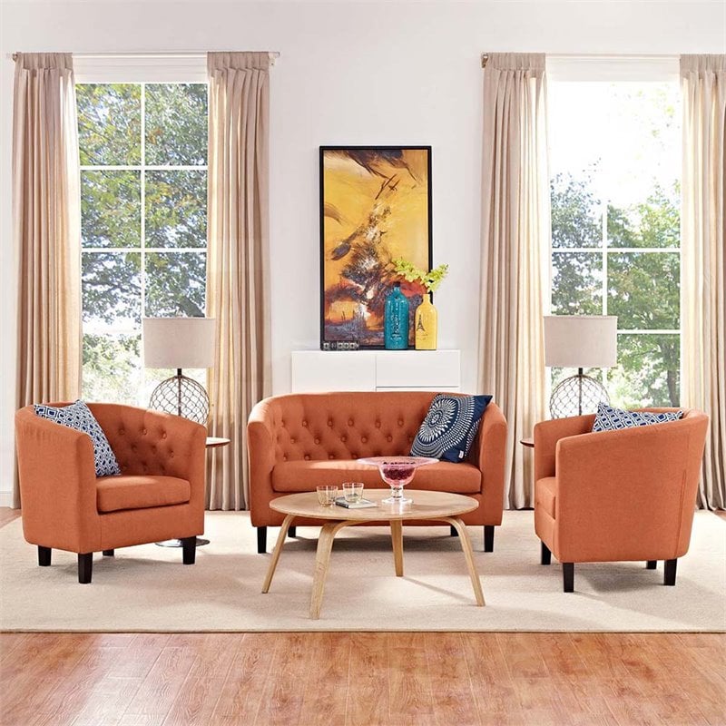 Maklaine Tufted Fabric Upholstered Armchair in Orange (Set of 2)