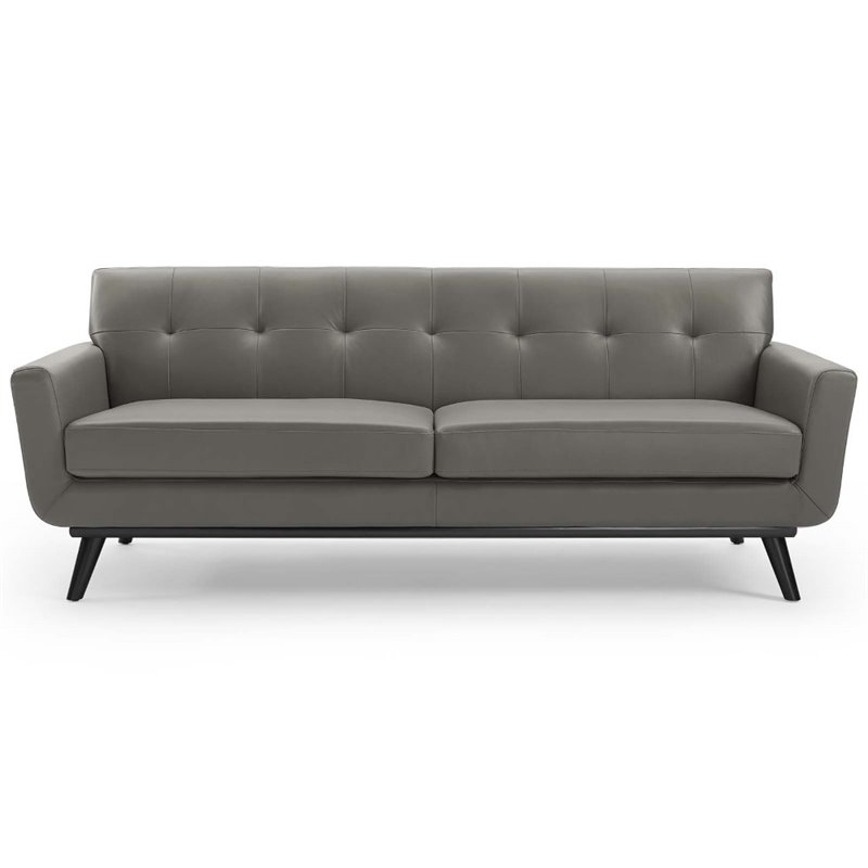 Maklaine Contemporary Top-Grain Leather Living Room Sofa in Gray