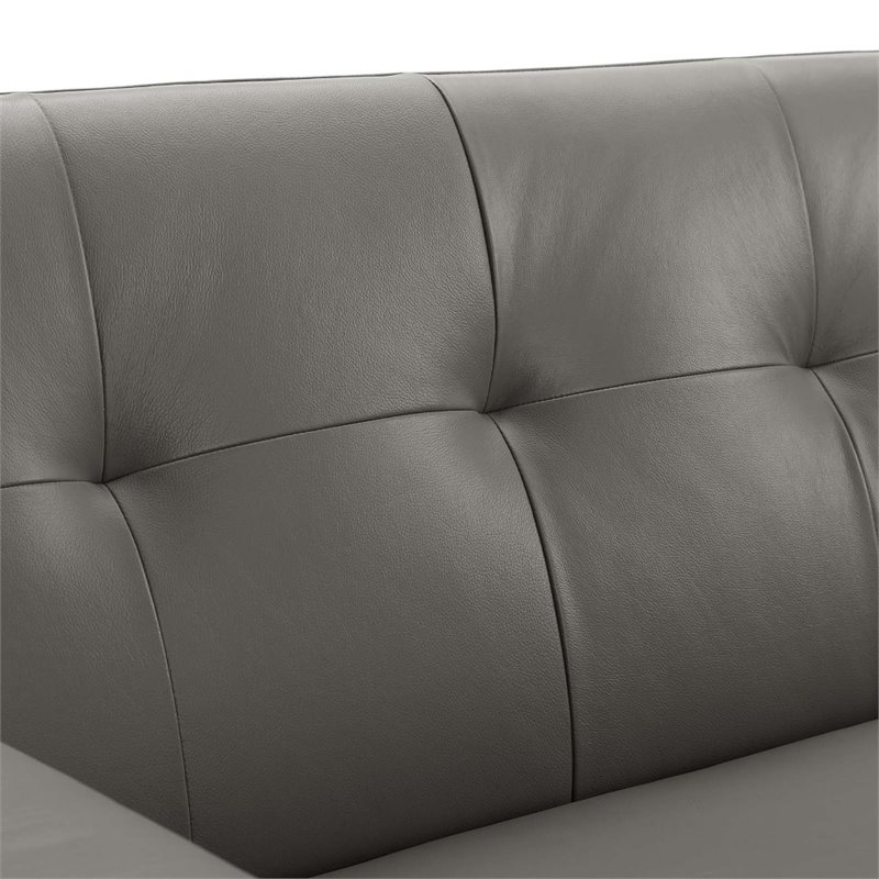 Maklaine Contemporary Top-Grain Leather Living Room Sofa in Gray