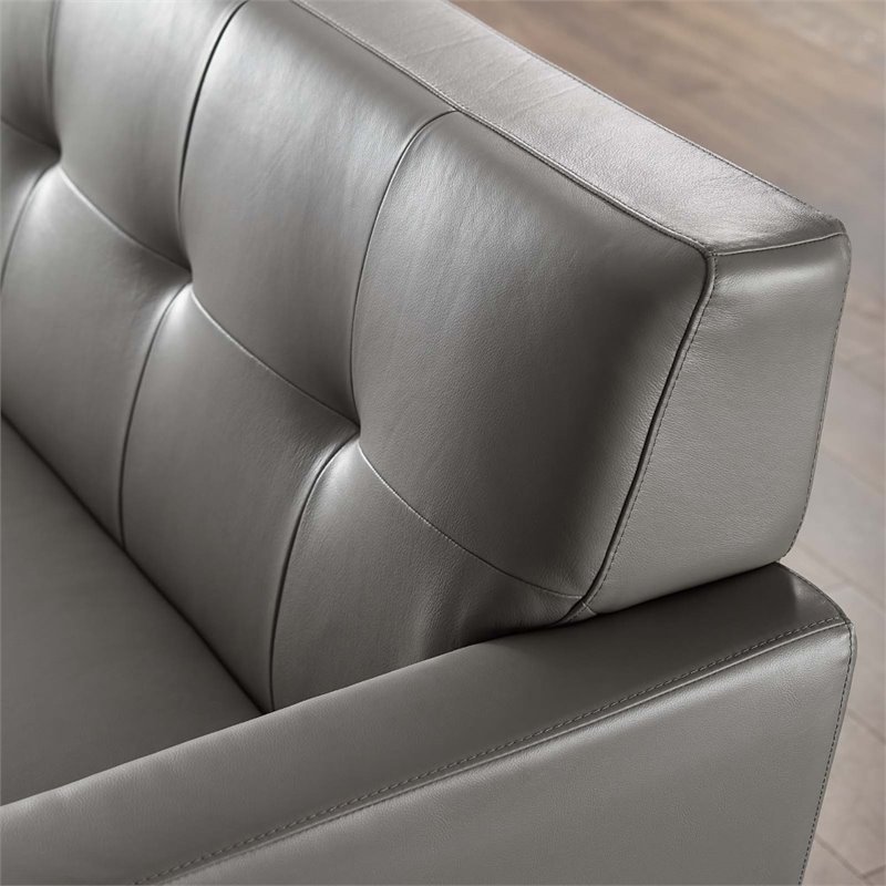 Maklaine Contemporary Top-Grain Leather Living Room Sofa in Gray
